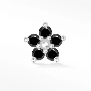 Flower in black diamond gold flat back earrings - 14k white
