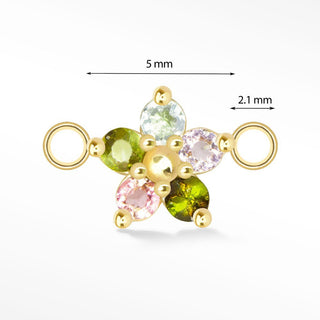 Flower in Multi Tourmaline Natural Gemstone 14K Yellow Gold Connectors for Permanent Jewelry - Nina Wynn
