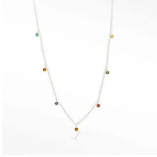 A forged multi tourmaline silver necklace by nina wynn featuring a delicate chain with colorful tourmaline gemstones