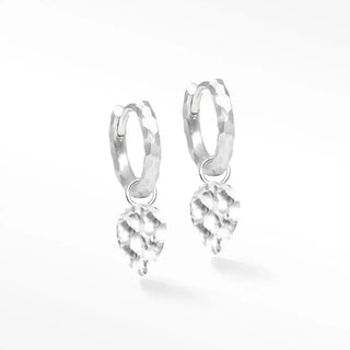 Silver convertible earrings forged pear 12mm featuring textured faceted finish and dangling leaf-shaped charms
