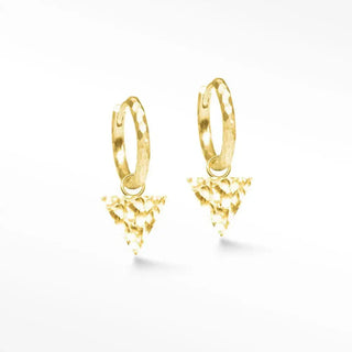 Gold-toned hammered forged triangle 15mm vermeil convertible earrings with a triangle 15mm gold drop design