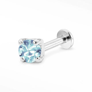 Aquamarine flat back stud in 14K White Gold with a titanium labret