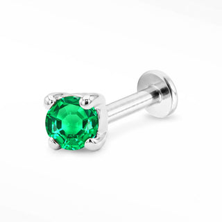 Emerald flat back stud in 14K White Gold with a titanium labret