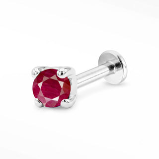 Ruby flat back stud in 14K White Gold with a titanium labret