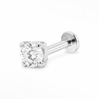 White Topaz flat back stud in 14K White Gold with a titanium labret, view 2
