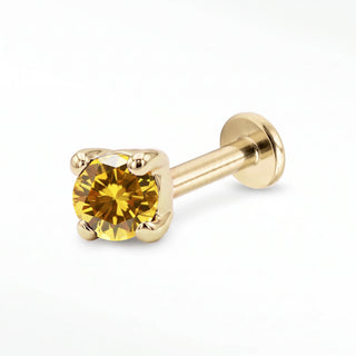 Citrine flat back stud in 14K Yellow Gold with a titanium labret
