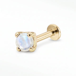 Moonstone flat back stud in 14K Yellow Gold with a titanium labret