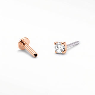 Gemstone White Topaz threadless top in 14K Rose Gold and titanium labret shown separately