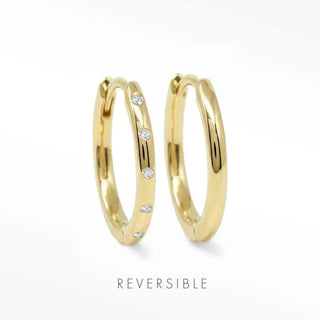Ellie diamond gold hoop earrings 14k with a polished finish featuring three small diamonds on the outer curve