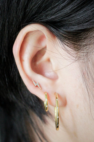 Ellie diamond gold hoop earrings 14k with small embedded stones reversible design earrings 14k
