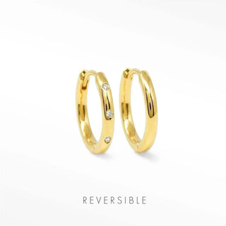 Ellie 15mm 18K gold vermeil hoops showing a polished diamond-accented face and plain reverse.