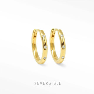 Nina Wynn Ellie 15mm 18K gold vermeil reversible hoop earrings with lab-grown diamonds.