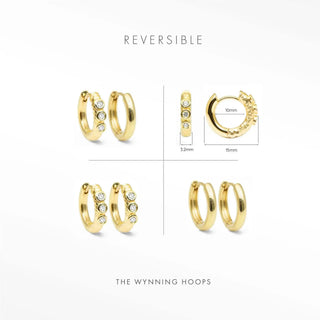 Telletubies gold hoop earrings reversible with smooth gold hoop and textured diamond encrusted side by Wynning
