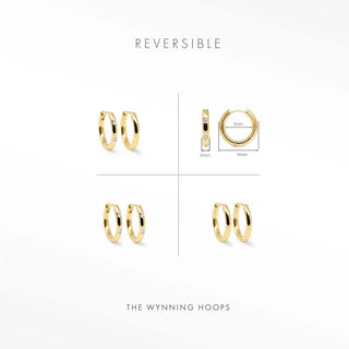 Ellie gold hoop earrings by Wynning reversible hoops feature gold-colored minimalist design with clear gemstones