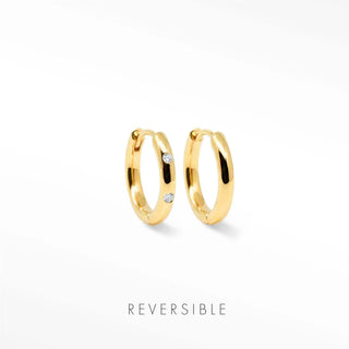 Gold Hoop Earrings 18k Vermeil with diamond, front and back.