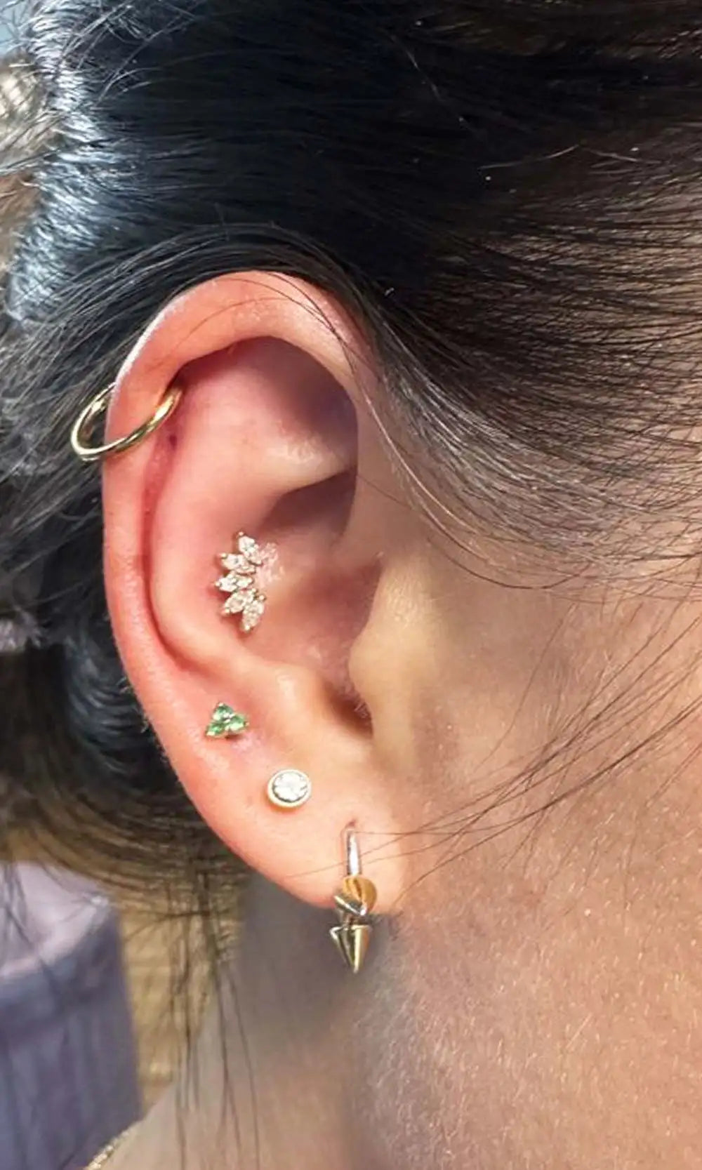 Gold floral piercing jewelry styling