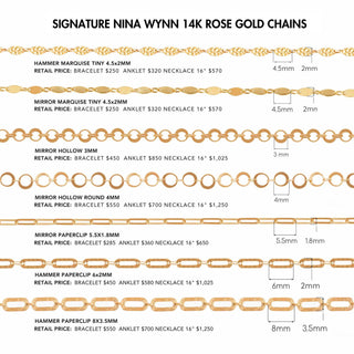 Hammer Drop Dainty 4.5mm 14k Rose Gold Chain Designer Line for Permanent Jewelry Sold by the inch - Nina Wynn