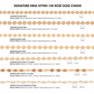 Hammer Drop Dainty 4.5mm 14k Rose Gold Chain Designer Line for Permanent Jewelry Sold by the inch - Nina Wynn