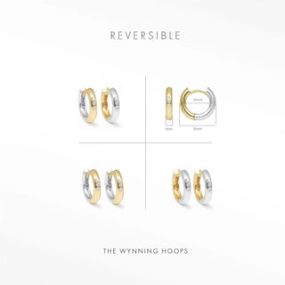 Two tone hoop earrings Wynning reversible hoops in gold and silver with tiny clear gemstones along the edge