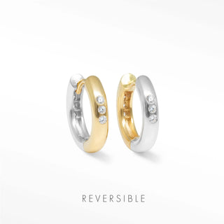 Two tone hoop earrings with diamond detail and reversible design