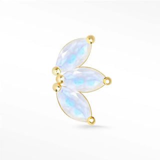 A delicate 14k yellow gold baby lotus ear cuff with three marquise-cut moonstones from wynning studs
