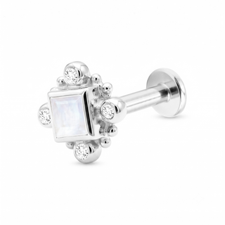 Flat Back Earrings Threadless Moonstone 14k White Gold Bloom | Wynning Stud