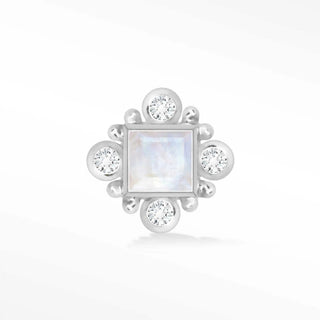 Hypoallergenic flat back earrings moonstone 14k white princess cut | the wynning studs