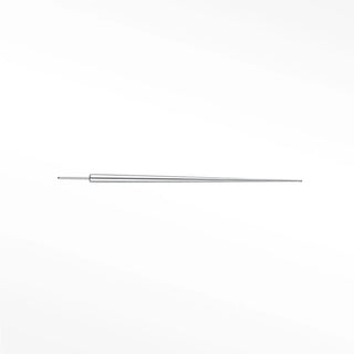 Silver metal insertion taper tool with sleek cylindrical handle and fine pointed tip for threadless flat back earrings