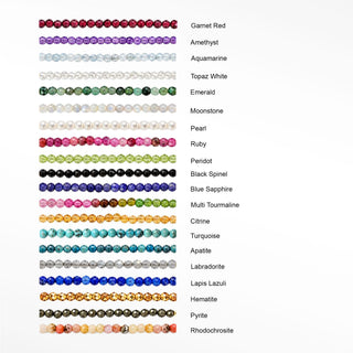 Labeled gemstone beads color reference; metal fittings are not pictured