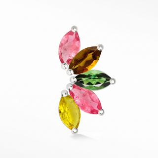 Lotus Flat Back Earring Natural Tourmaline 14k White