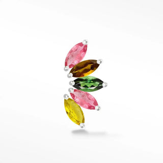 Lotus flat back earring natural tourmaline 14k white - 14k gold / multi