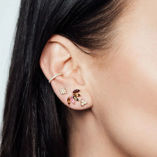 Lotus flat back earring natural tourmaline 14k white - 14k gold / multi