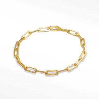 Mama paperclip 14k yellow gold bracelet 8 inch with gold toned rectangular textured hammered link design