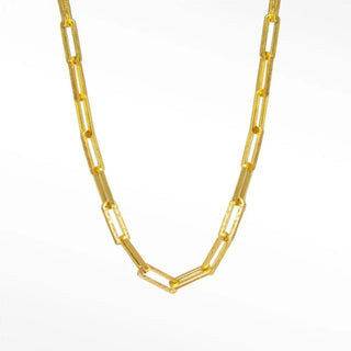 Gold-colored mama paperclip vermeil necklace with textured hammered finish 18 inch paperclip gold vermeil chain