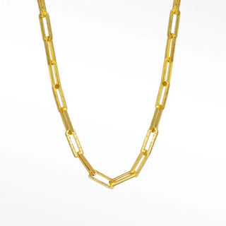 Gold-colored mama paperclip vermeil necklace with textured hammered finish 18 inch paperclip gold vermeil chain
