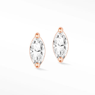Rose gold marquise-cut diamond stud earrings in 14k rose gold with prong settings for elegant wear