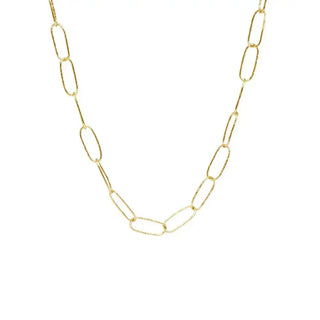 Maxi textured paperclip chain necklace in 14k yellow gold with a hammered textured paperclip chain finish