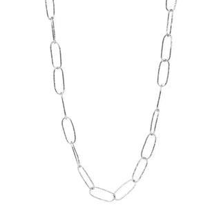Silver-toned maxi textured paperclip chain necklace with hammered finish in 14k yellow gold style
