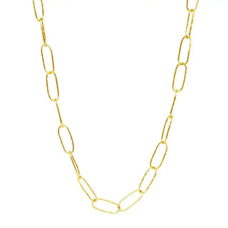 Maxi textured paperclip chain necklace in 14k yellow gold with a hammered finish and textured paperclip design