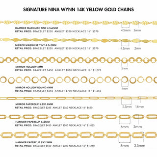 Mirror Hollow Diamond 5mm 14k Gold Chain Designer Line for Permanent Jewelry Sold by the inch - Nina Wynn