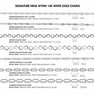 Mirror Hollow Round 4mm 14k White Gold Chain Designer Line for Permanent Jewelry Sold by the inch - Nina Wynn