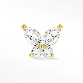 Moissanite flat back earring small butterly 14k yellow - 14k gold