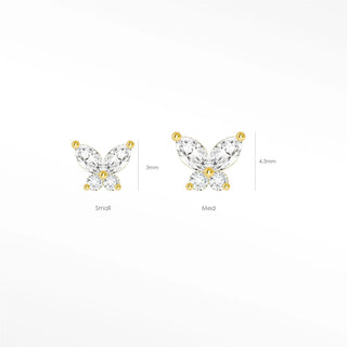 Flat back earrings butterly moissanite 14k yellow