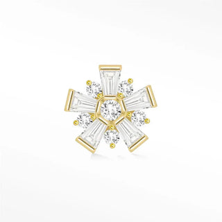 Moissanite flat back earring snow flower 14k yellow - 14k gold