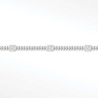 Moissanite Princess Cuban 2.5mm chain in Solid 14K White Gold, sample reference image 2