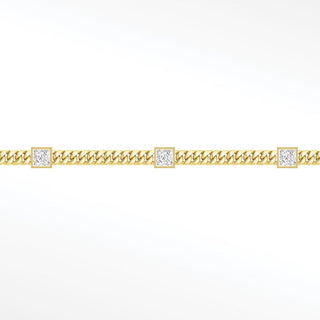 Moissanite Princess Cuban 2.5mm chain in Solid 14K Yellow Gold, sample reference image 2