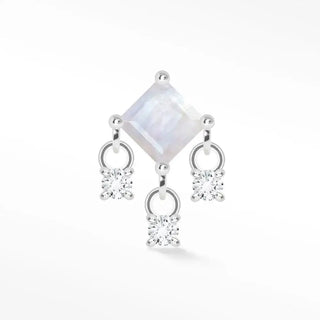 Natural moonstone flat back earring 14k white - 14k gold