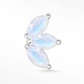 Natural moonstone flat back earring large baby lotus 14k white - 14k gold