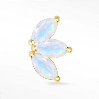 Natural moonstone flat back earring large baby lotus 14k yellow - 14k gold