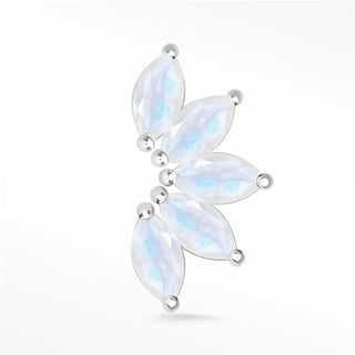 Natural moonstone flat back earring large lotus 14k white - 14k gold